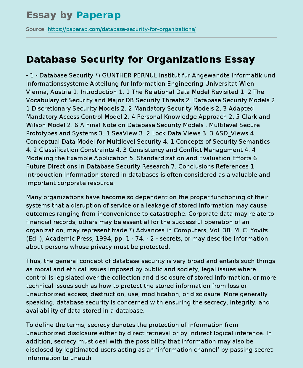 Database Security for Organizations And Enterprises
