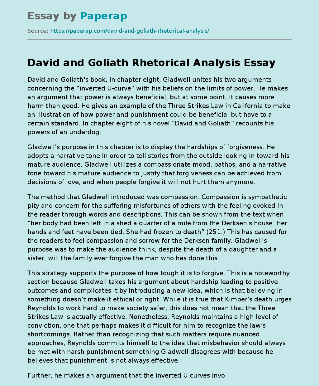 David and Goliath Rhetorical Analysis