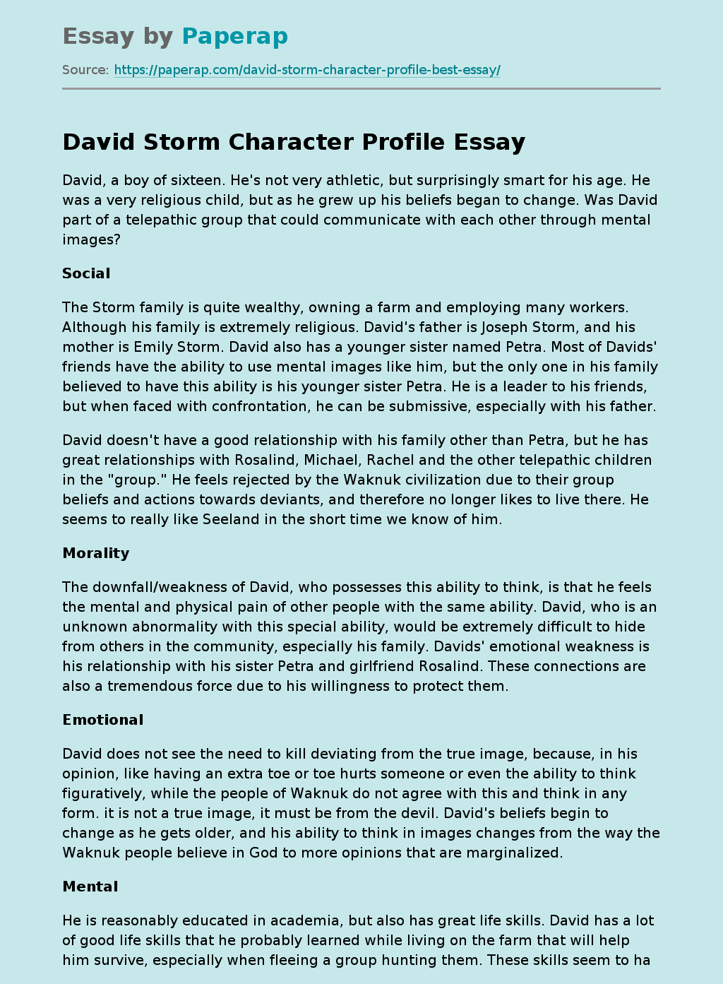 David Storm Character Profile