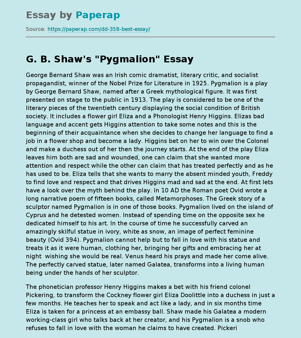 G. B. Shaw's "Pygmalion"