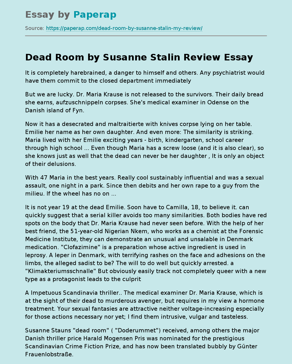 Dead Room by Susanne Stalin Review
