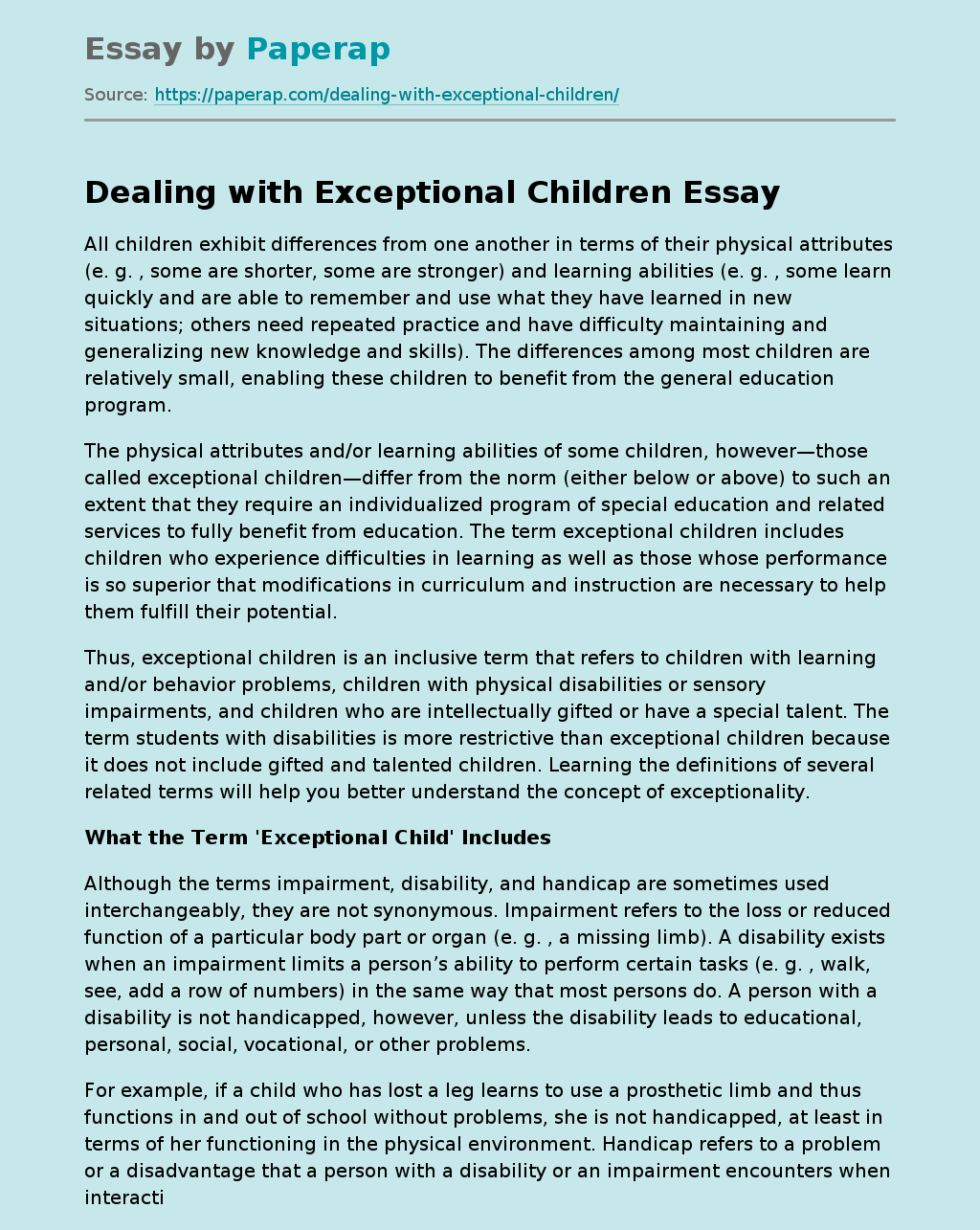 Dealing with Exceptional Children