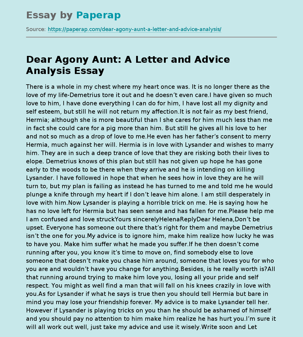 Dear Agony Aunt: A Letter and Advice Analysis