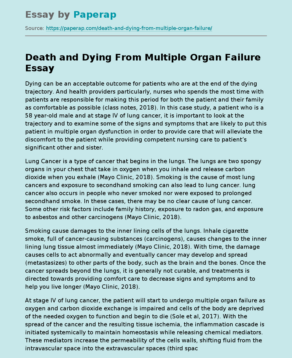 Death and Dying From Multiple Organ Failure