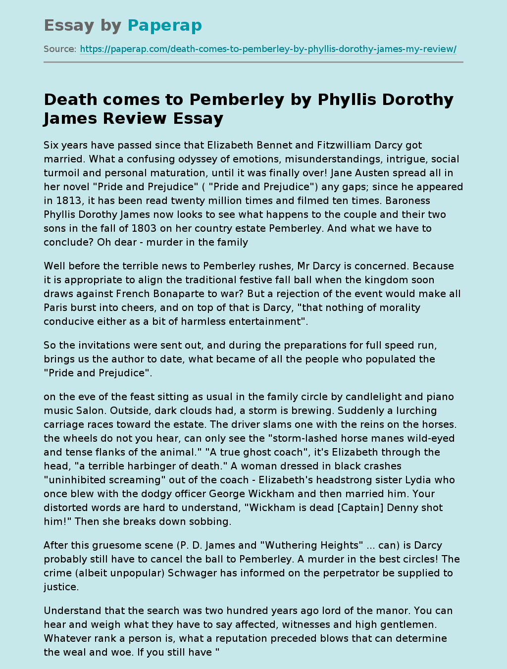 Death comes to Pemberley by Phyllis Dorothy James Review