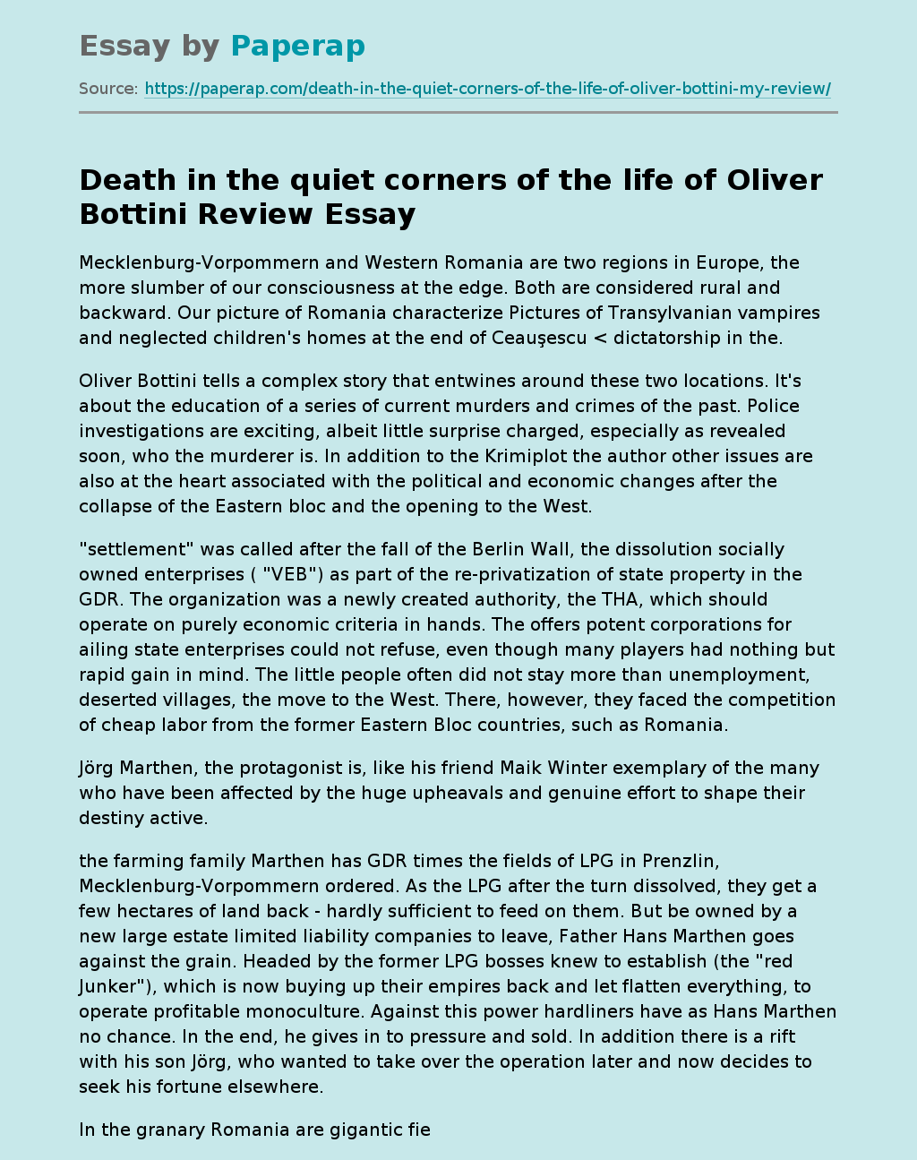 Death in the quiet corners of the life of Oliver Bottini Review