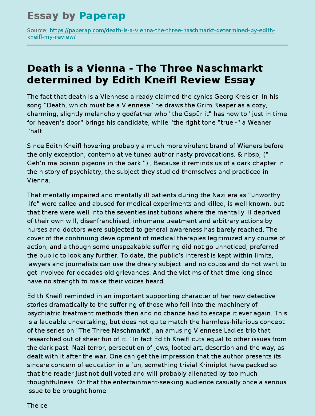 "Death is a Vienna" by Edith Kneifl
