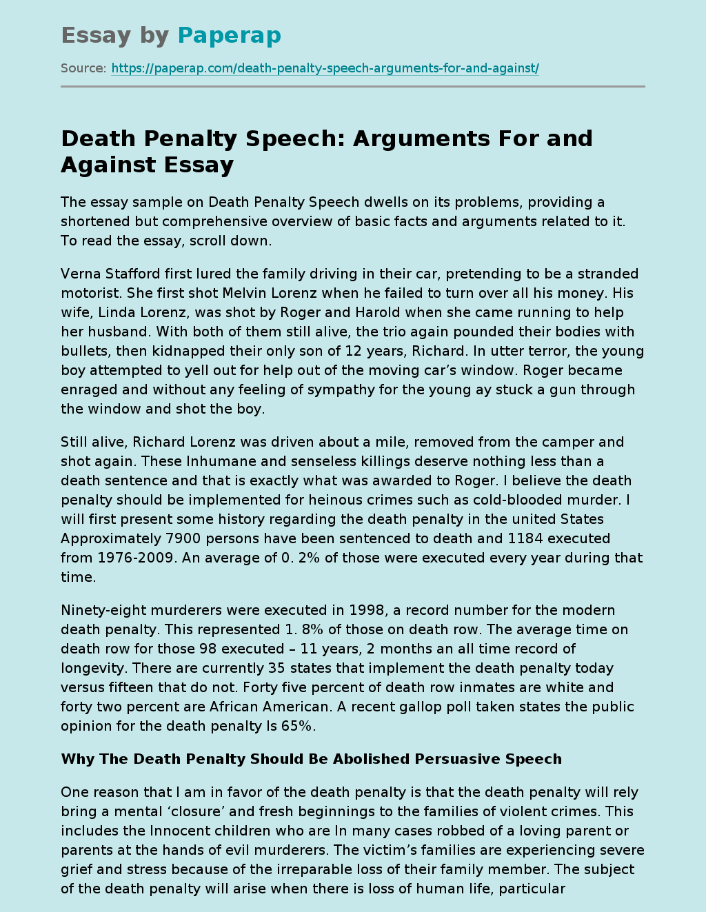 Death Penalty Speech: Arguments For and Against