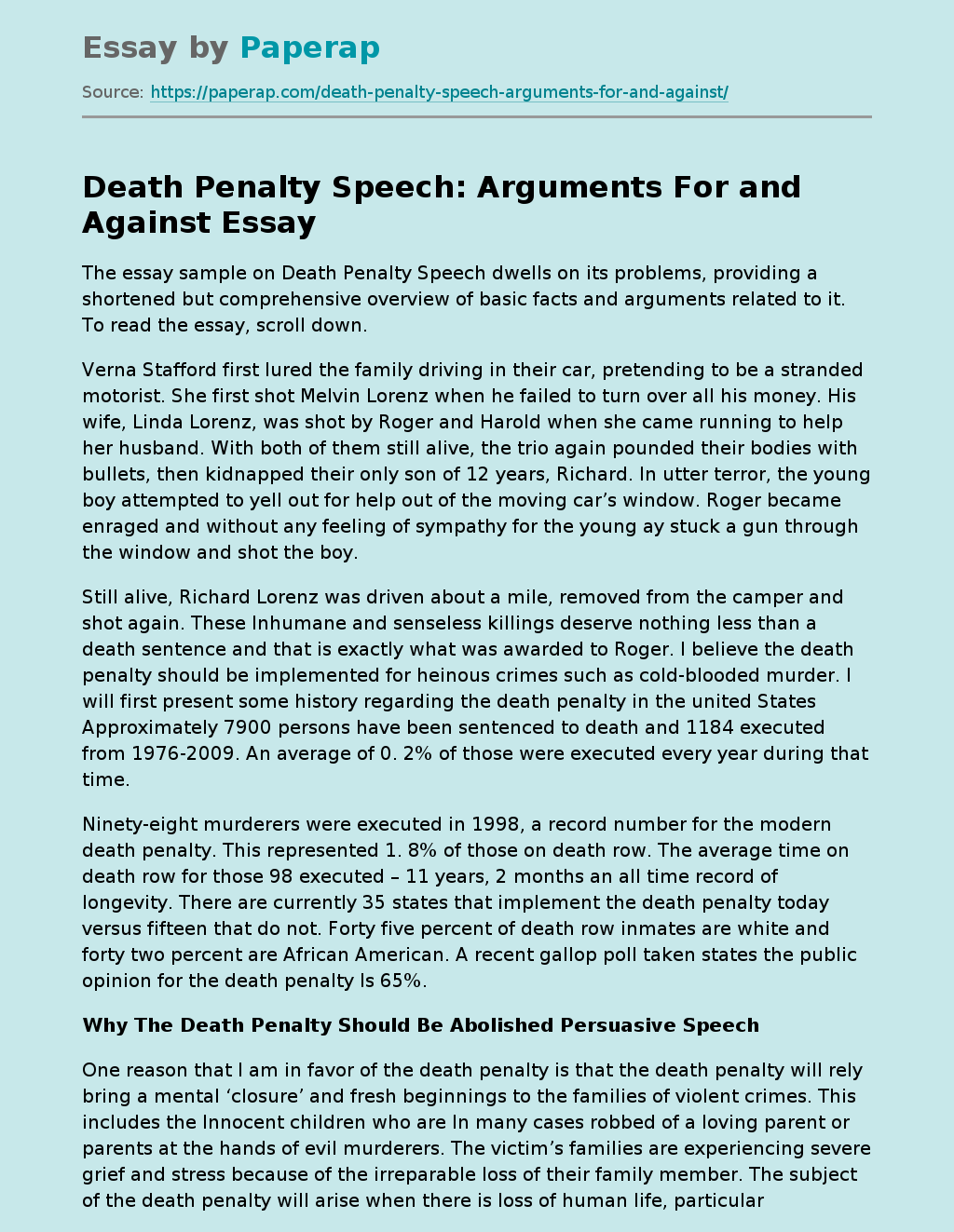 not favor in death penalty essay