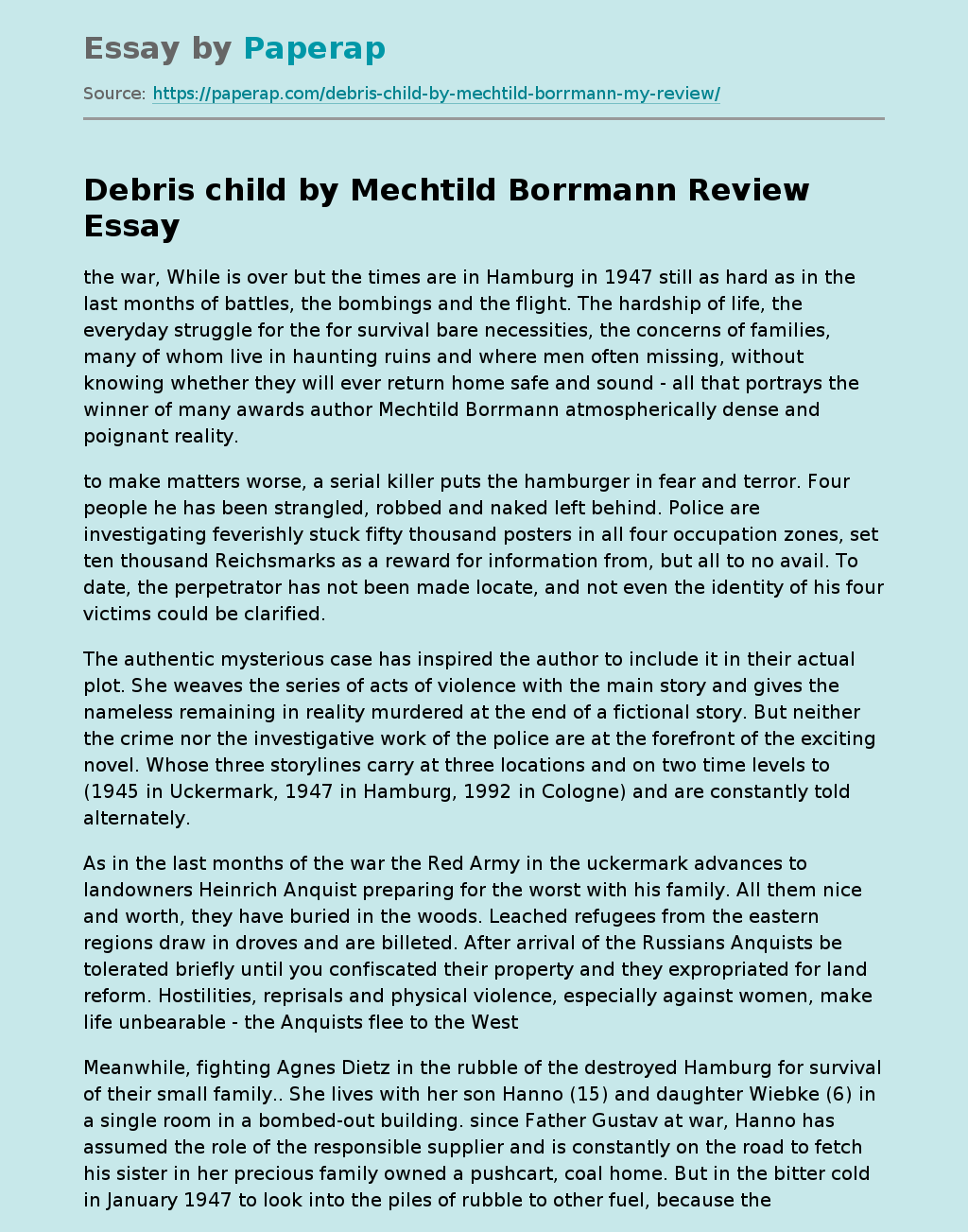 "Debris child" by Mechtild Borrmann Review