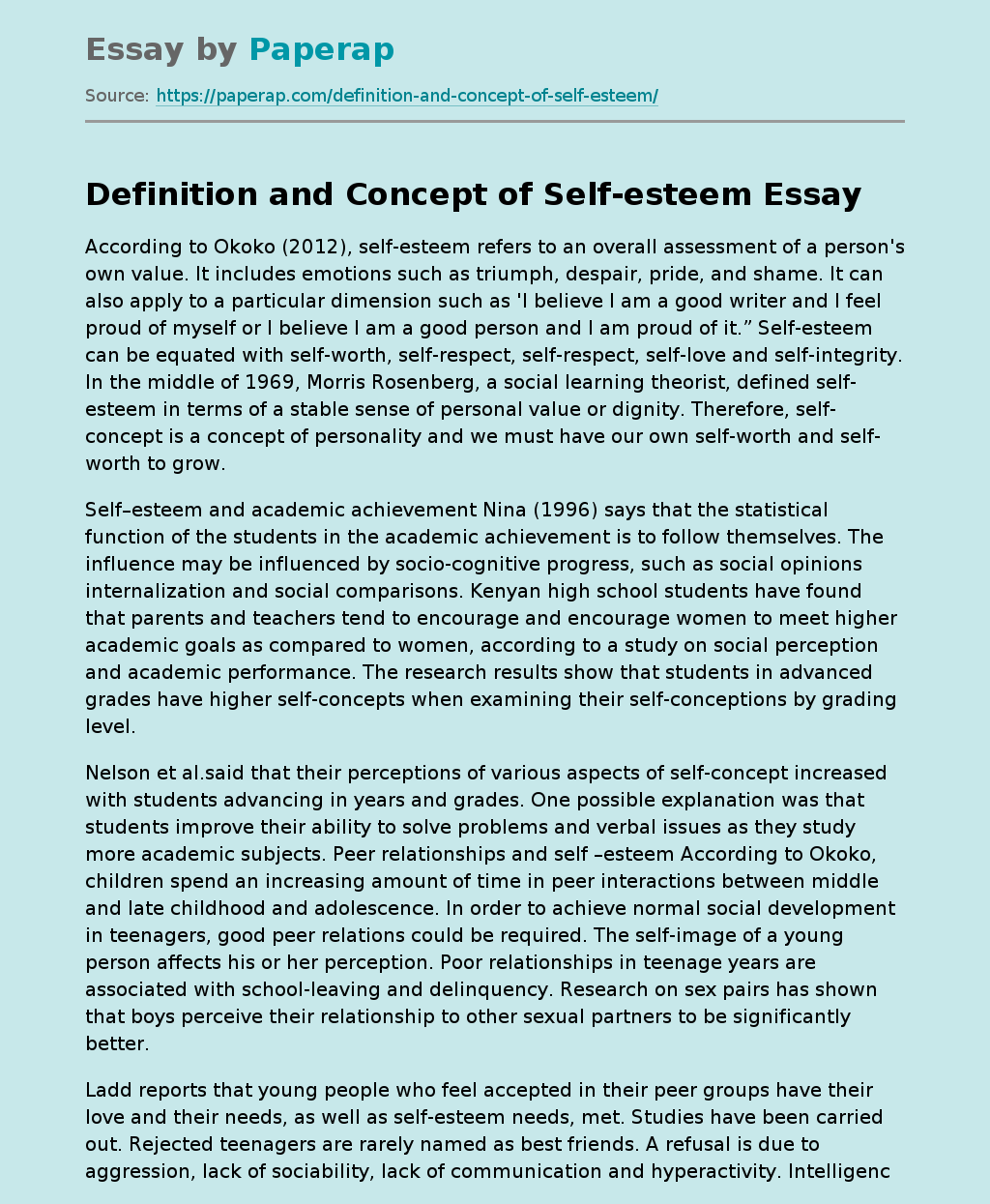 Definition and Concept of Self-esteem