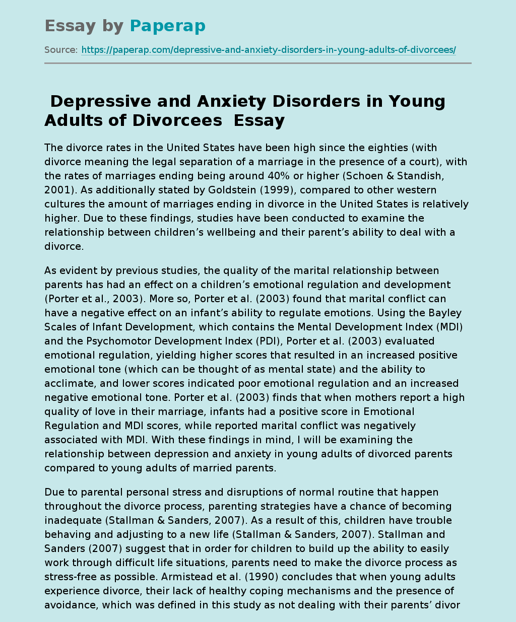  Depressive and Anxiety Disorders in Young Adults of Divorcees 