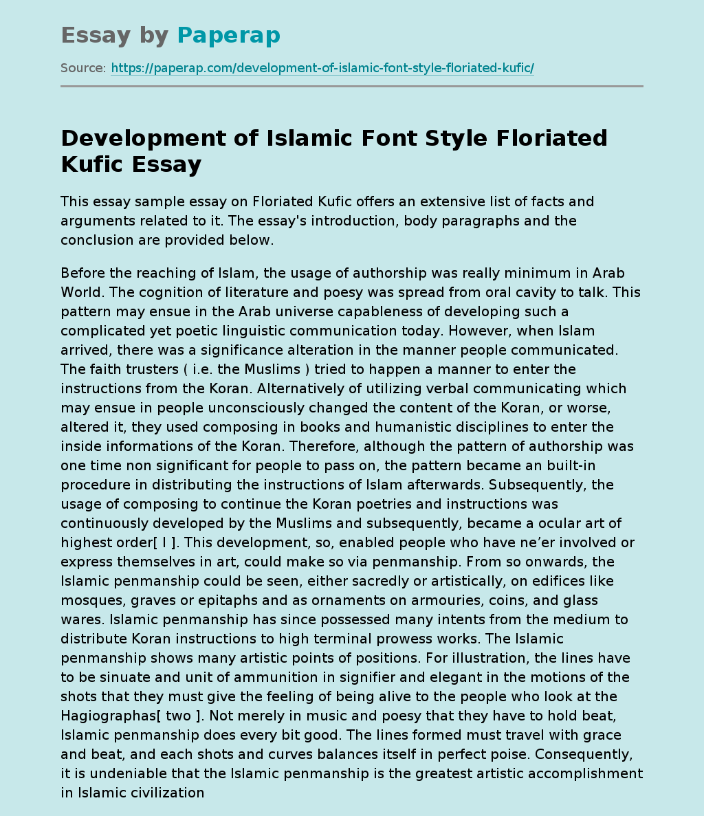 Development of Islamic Font Style Floriated Kufic