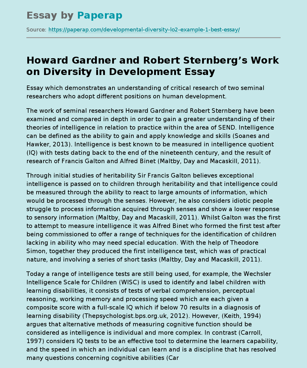 Howard Gardner and Robert Sternberg’s Work on Diversity in Development