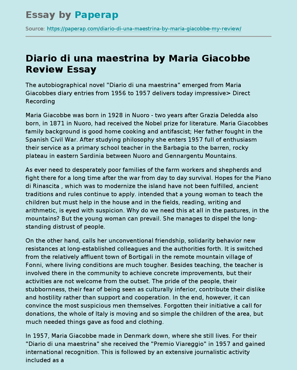 Diario di una maestrina by Maria Giacobbe Review