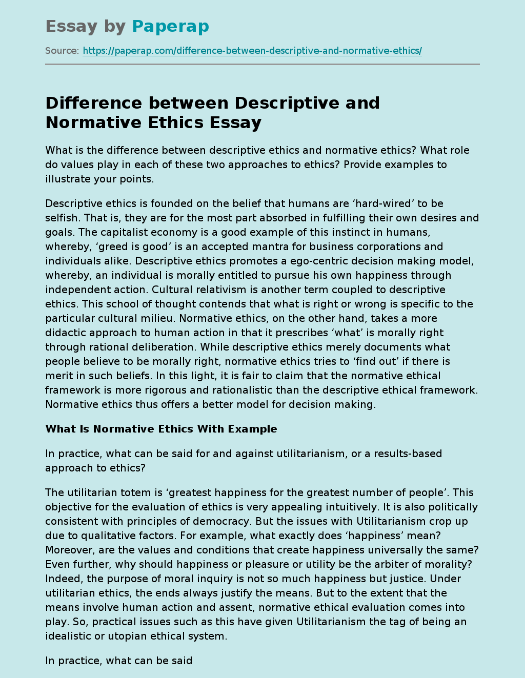 Difference between Descriptive and Normative Ethics