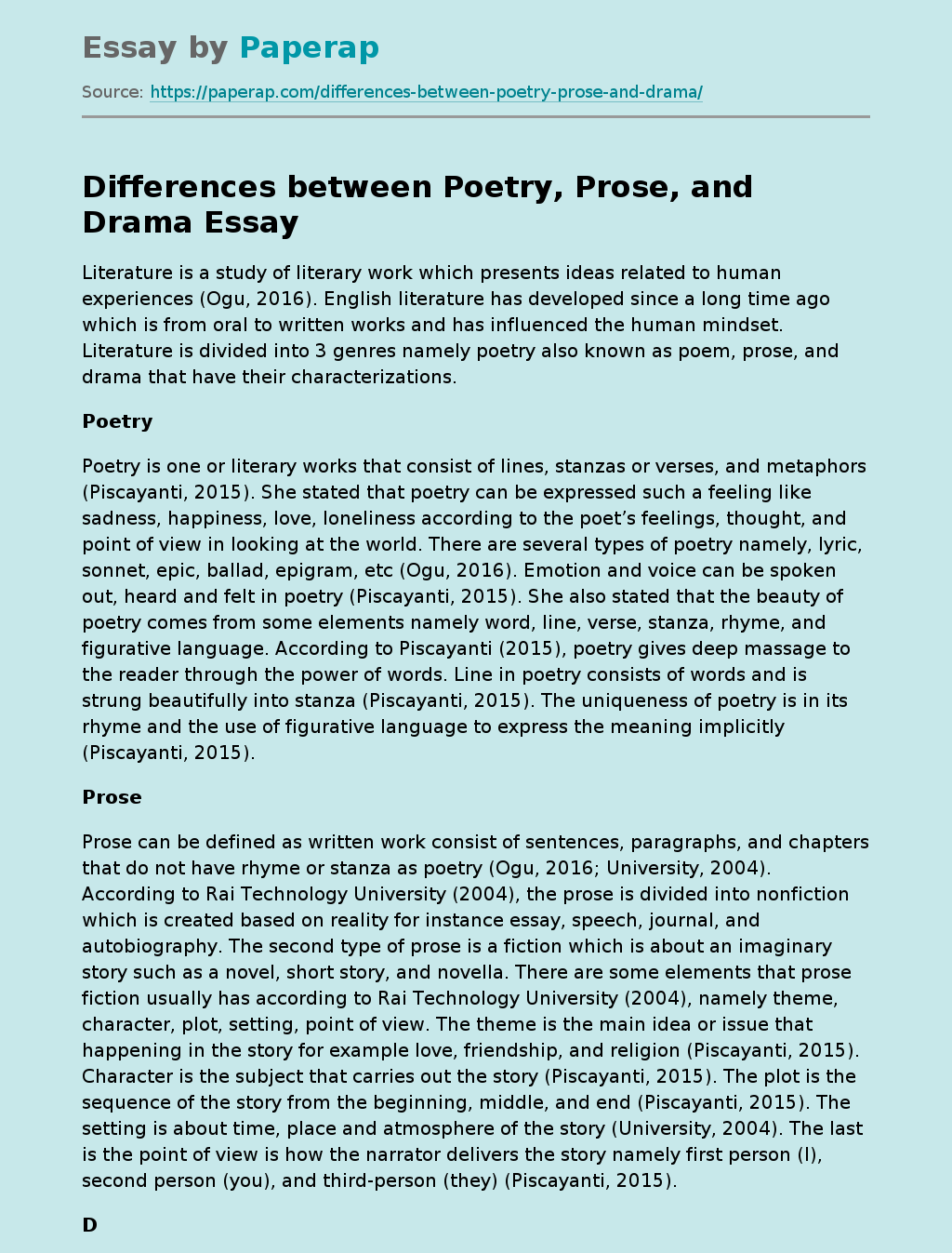 Differences Between Poetry Prose And Drama Free Essay Example