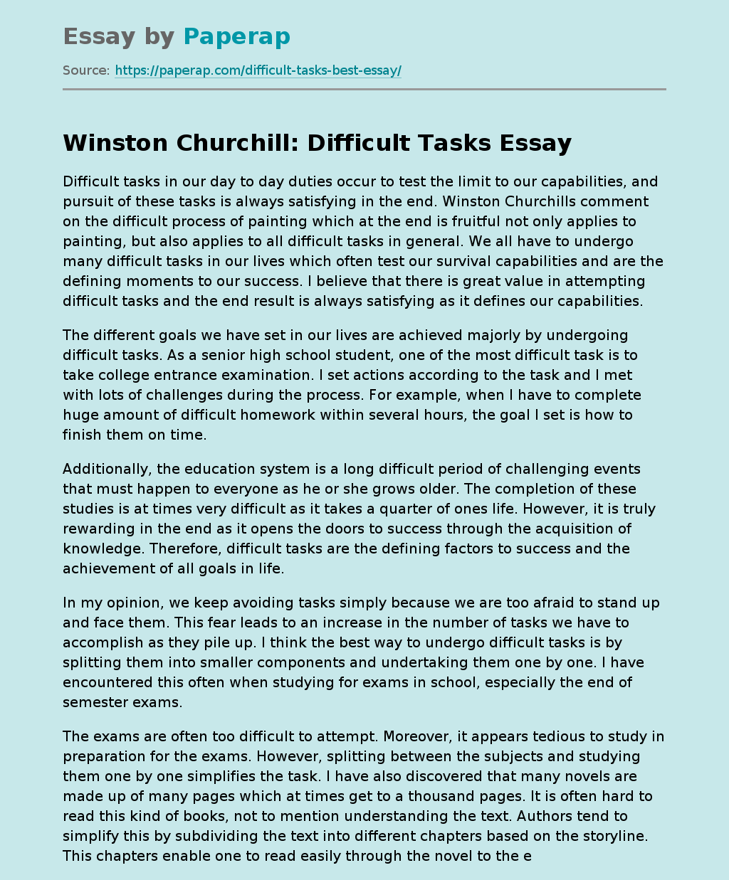Winston Churchill: Difficult Tasks