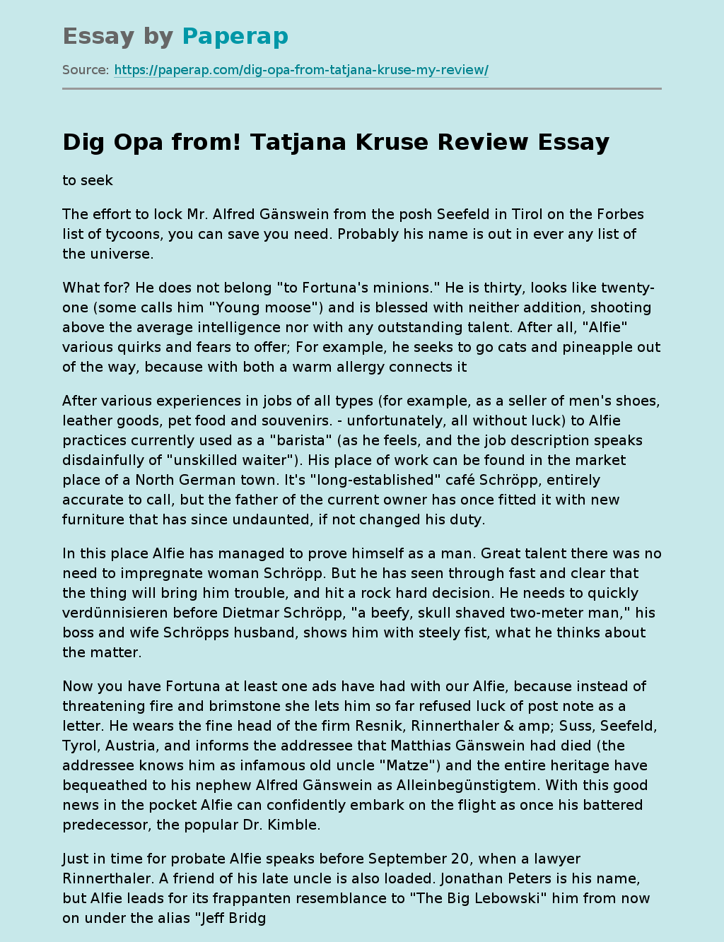 Review of Tatiana Kruse's novel