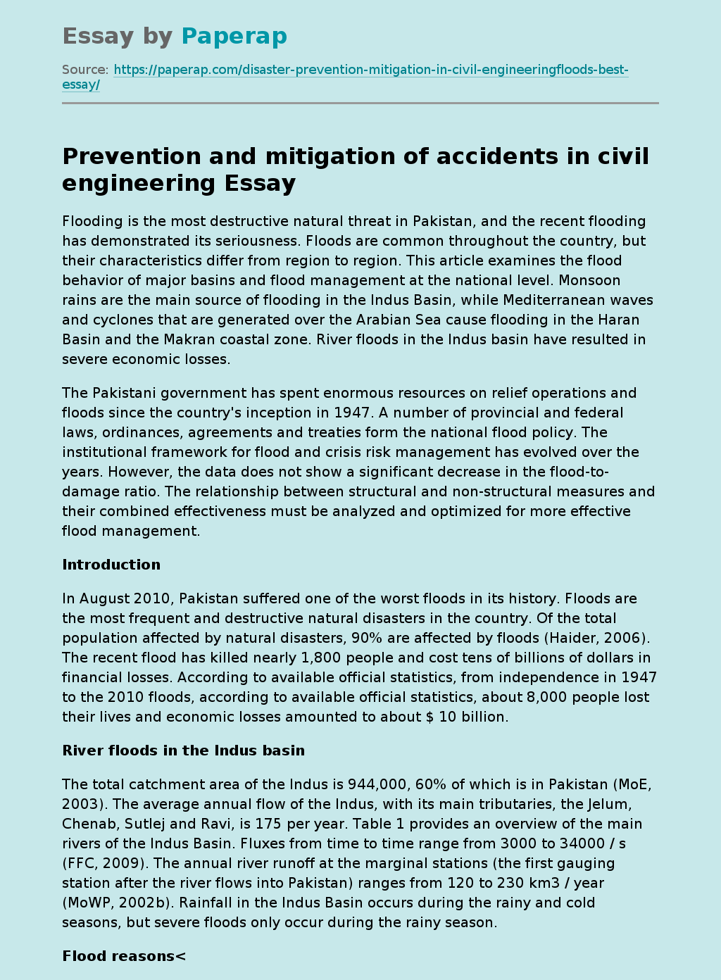 Prevention and mitigation of accidents in civil engineering