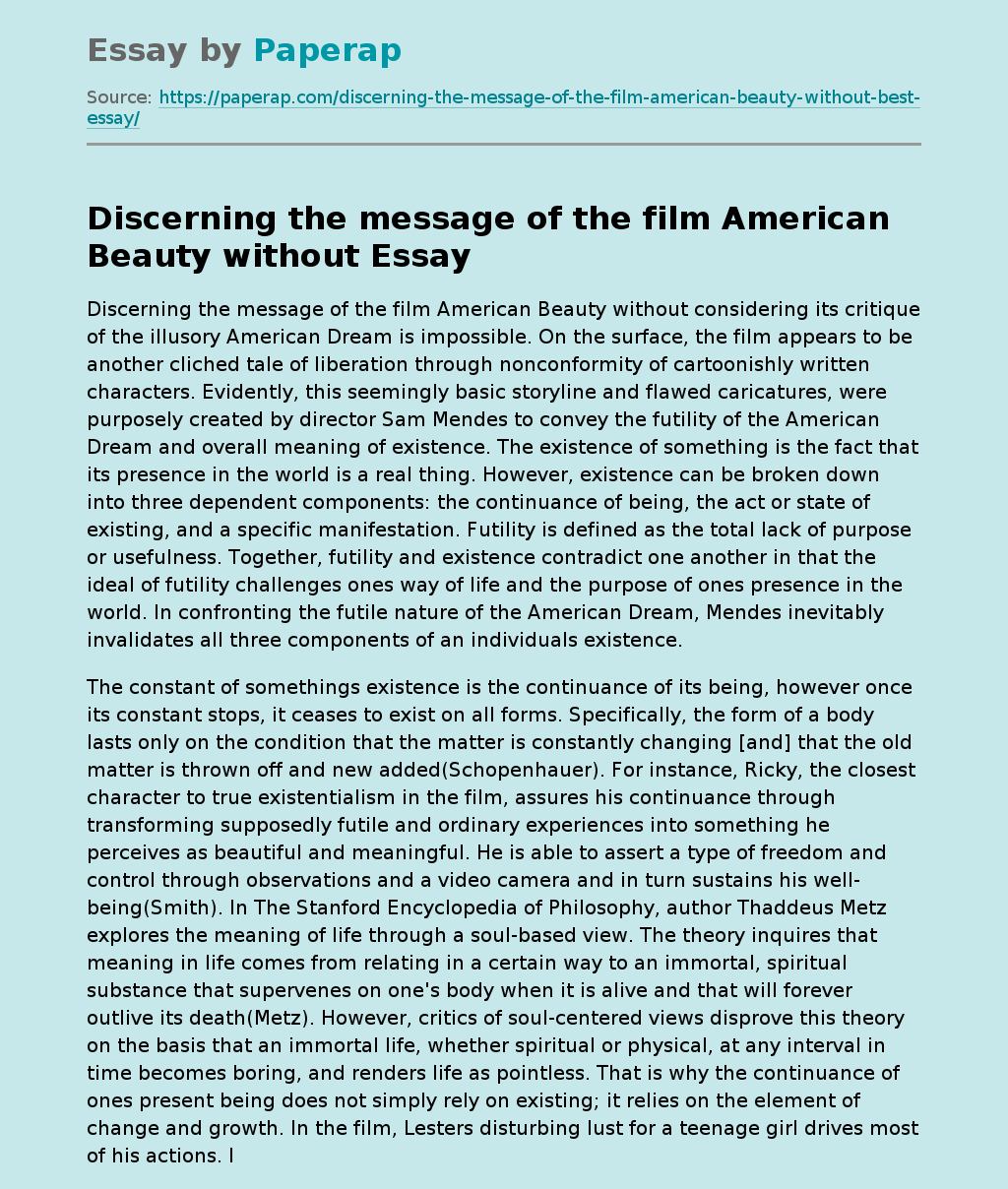 Discerning the message of the film American Beauty without best