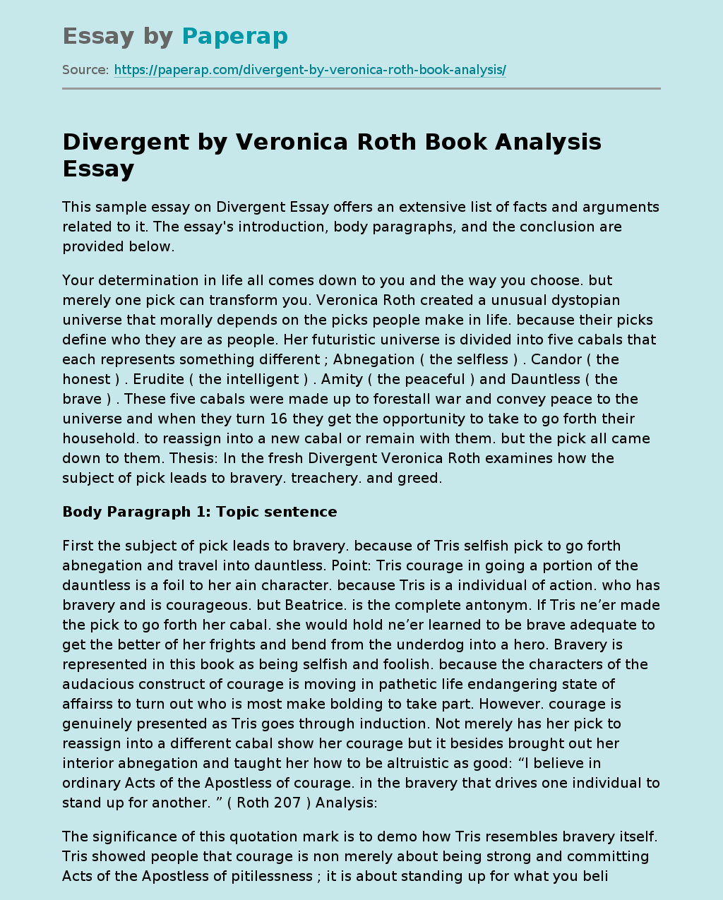 Divergent by Veronica Roth Book Analysis