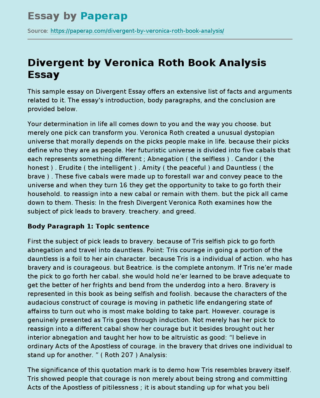 essay on the book divergent