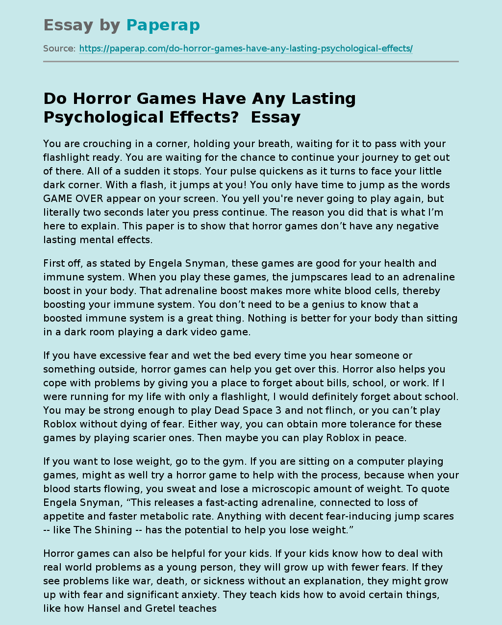 Do Horror Games Have Any Lasting Psychological Effects? 