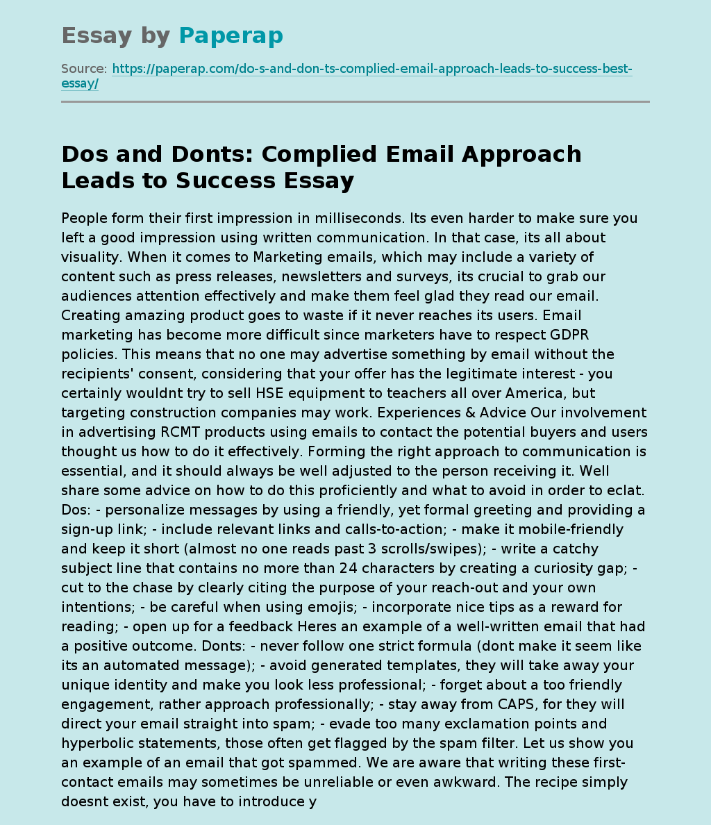 Dos and Donts: Complied Email Approach Leads to Success