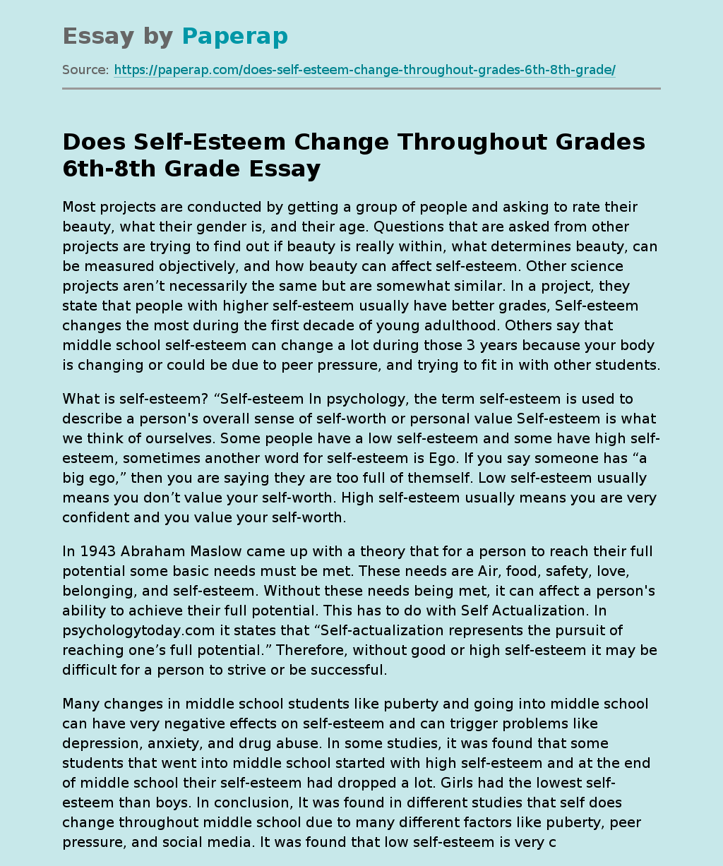 Does Self-Esteem Change Throughout Grades 6th-8th Grade