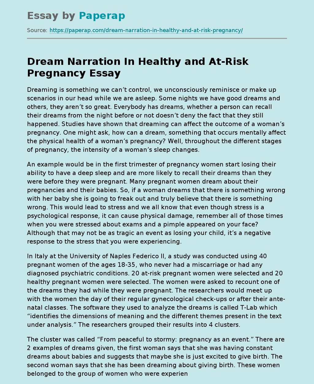 Dream Narration In Healthy and At-Risk Pregnancy