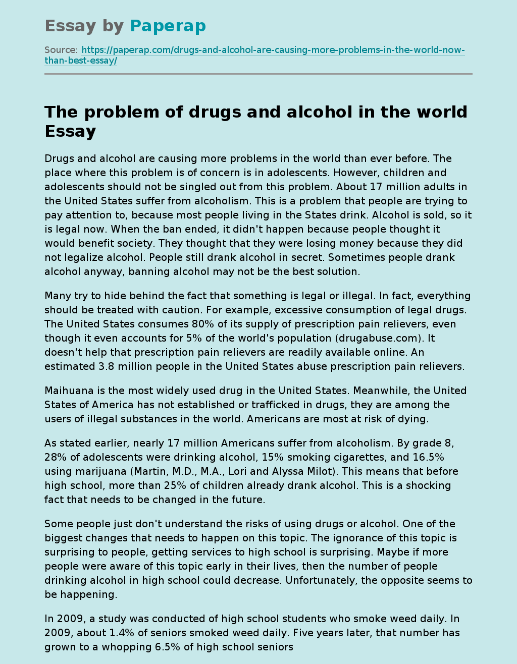 The problem of drugs and alcohol in the world