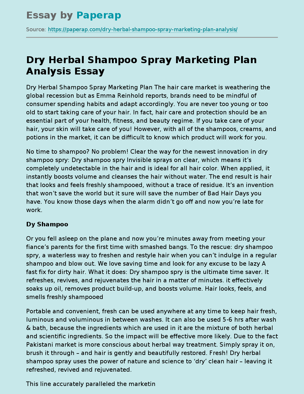 Dry Herbal Shampoo Spray Marketing Plan Analysis