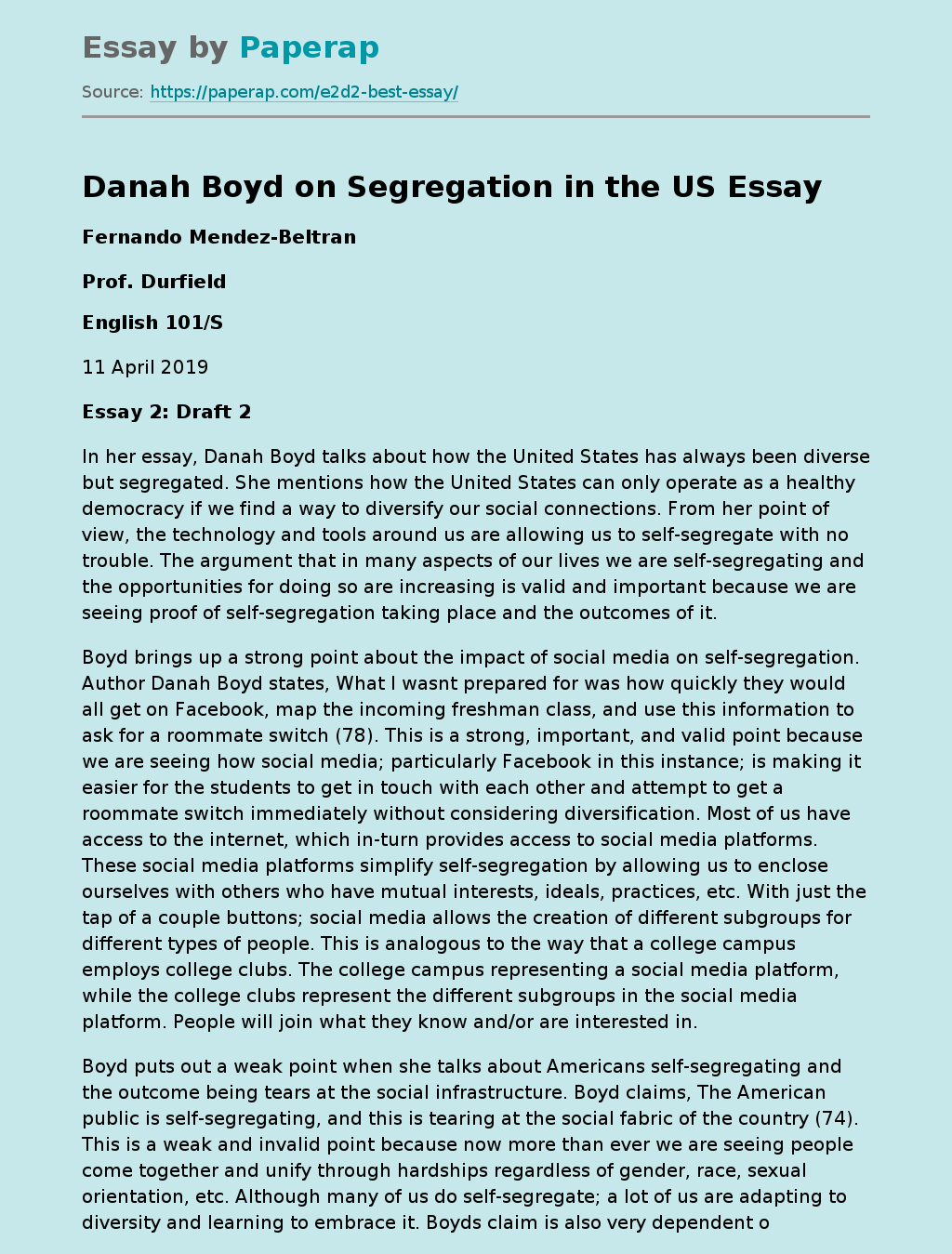 Danah Boyd on Segregation in the US