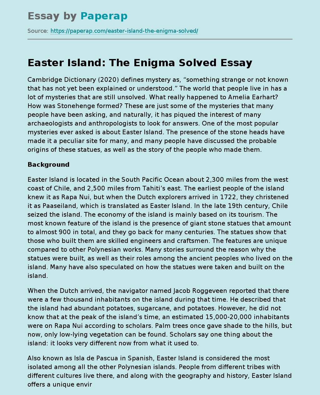 Easter Island: The Enigma Solved