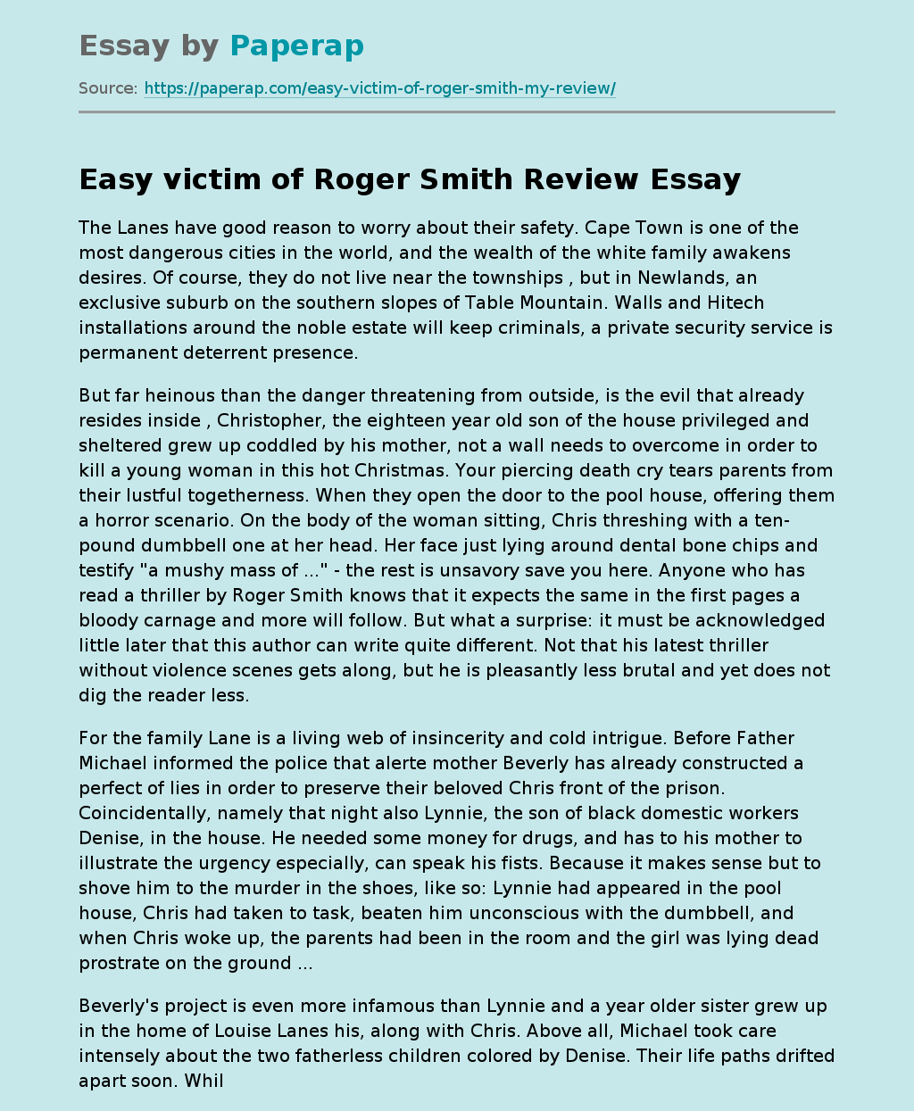 "Easy victim" by Roger Smith