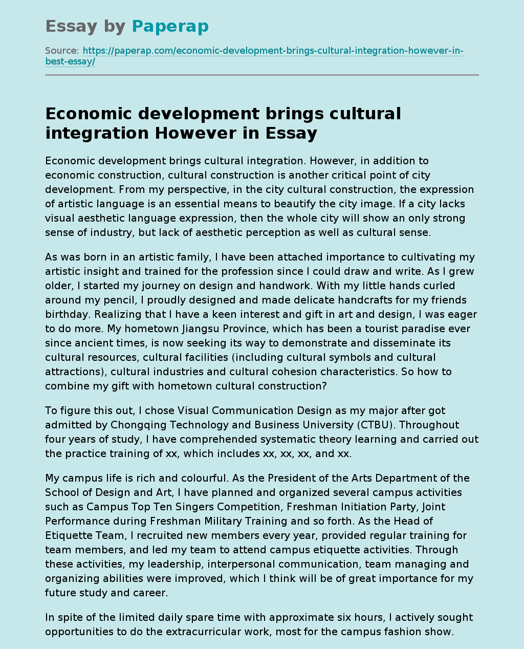 Economic Development and Cultural Integration
