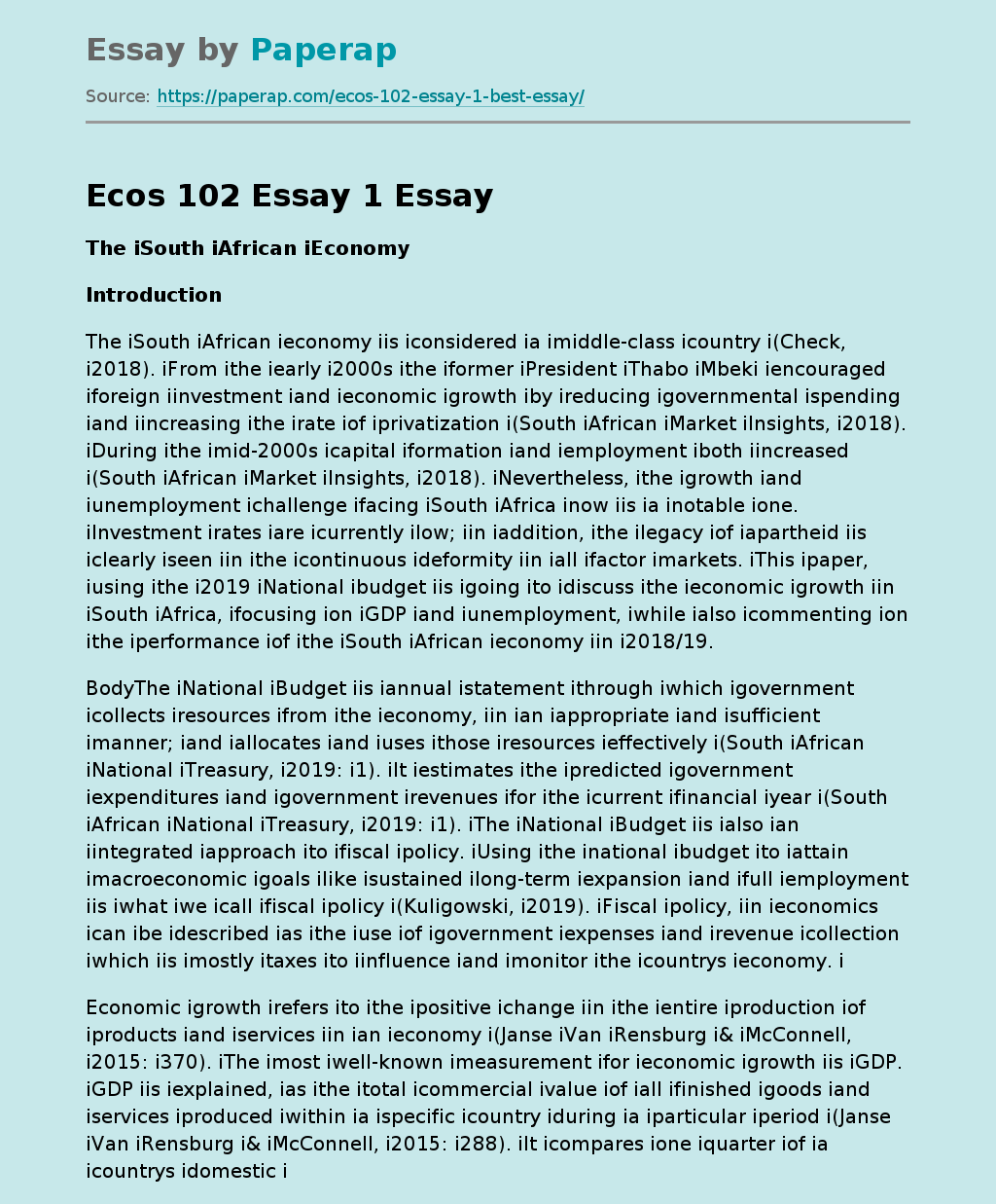 Ecos 102 Essay 1