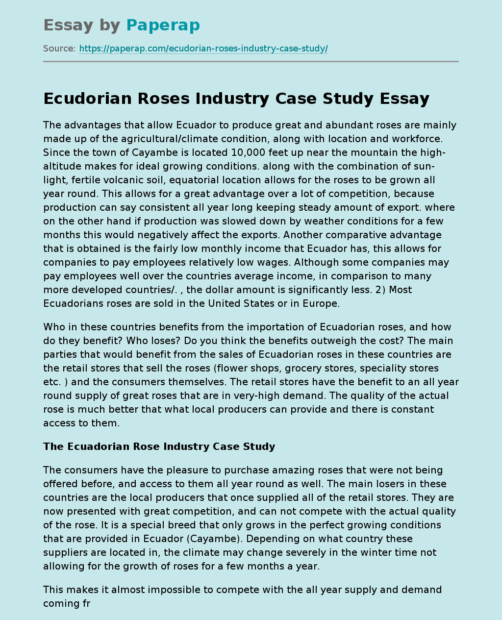 Ecudorian Roses Industry Case Study