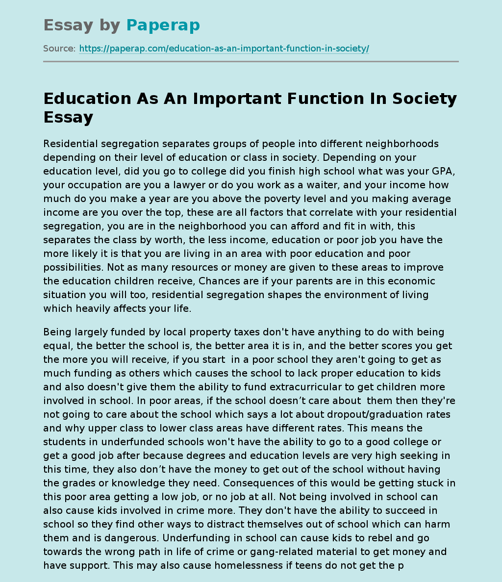Education As An Important Function In Society