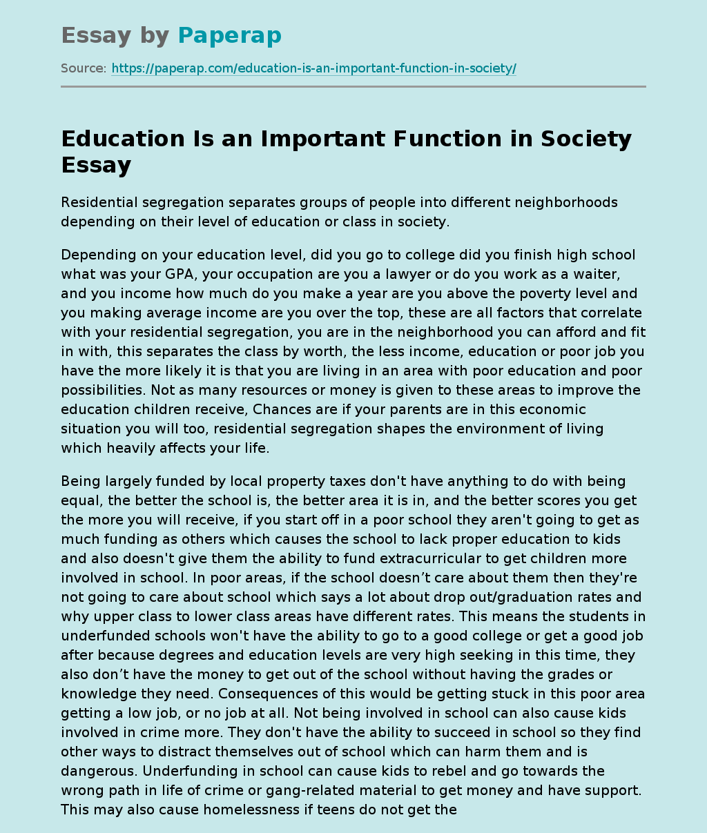 what is the role of education in society essay