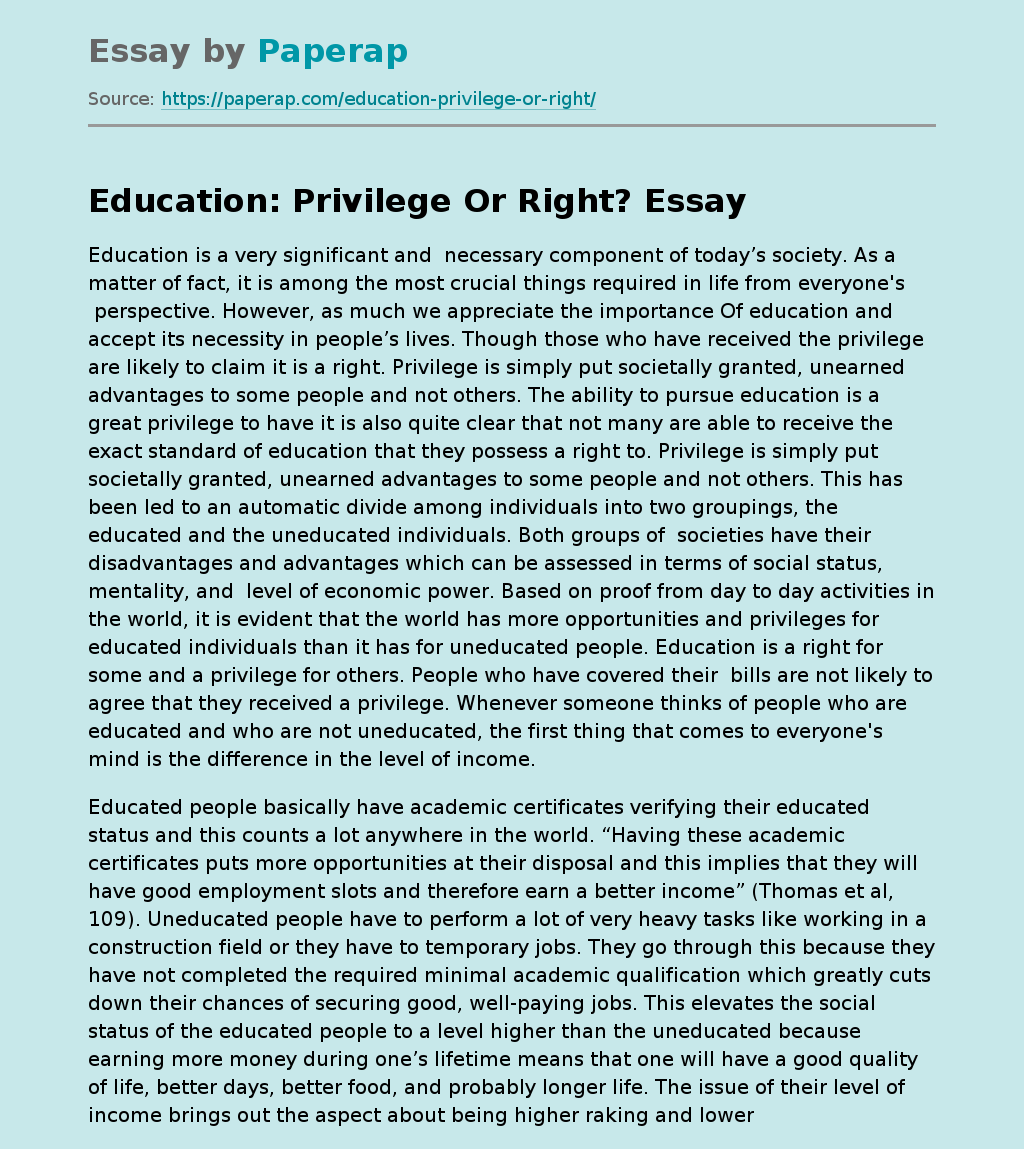 Education:  Privilege Or Right?