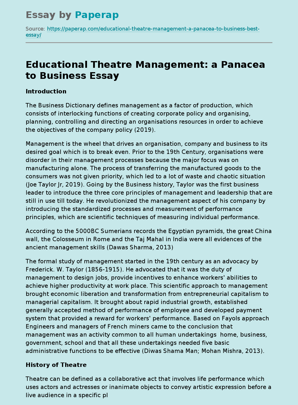 Educational Theatre Management: a Panacea to Business