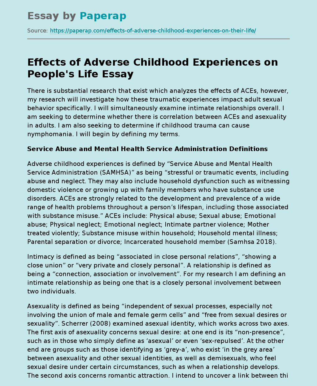 Effects of Adverse Childhood Experiences on People's Life
