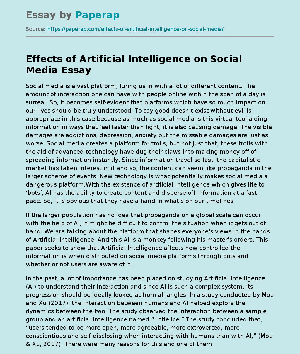 Effects of Artificial Intelligence on Social Media