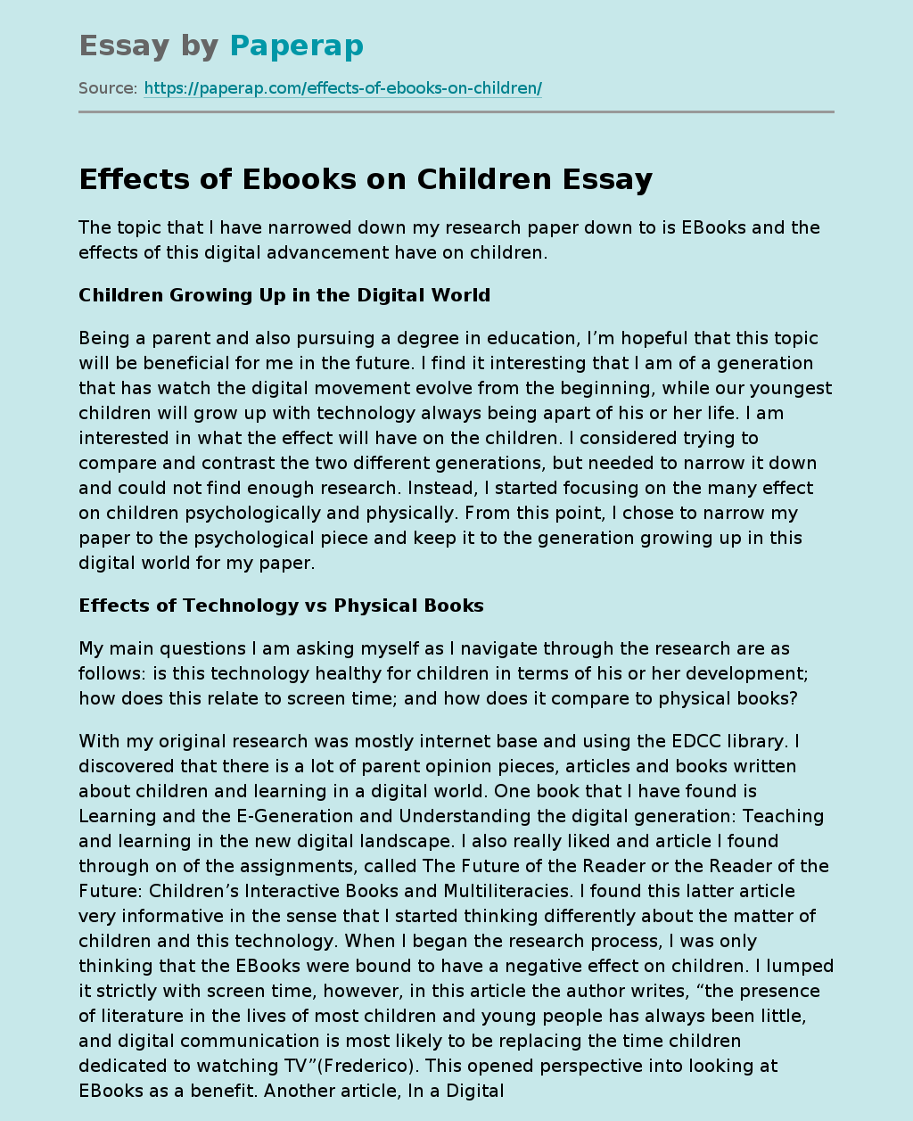 Effects of Ebooks on Children
