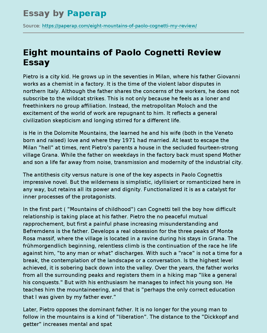 Eight mountains of Paolo Cognetti Review
