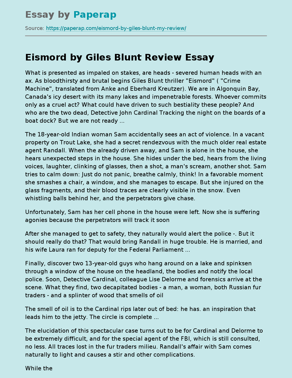 Thriller "Eismord" by Giles Blunt
