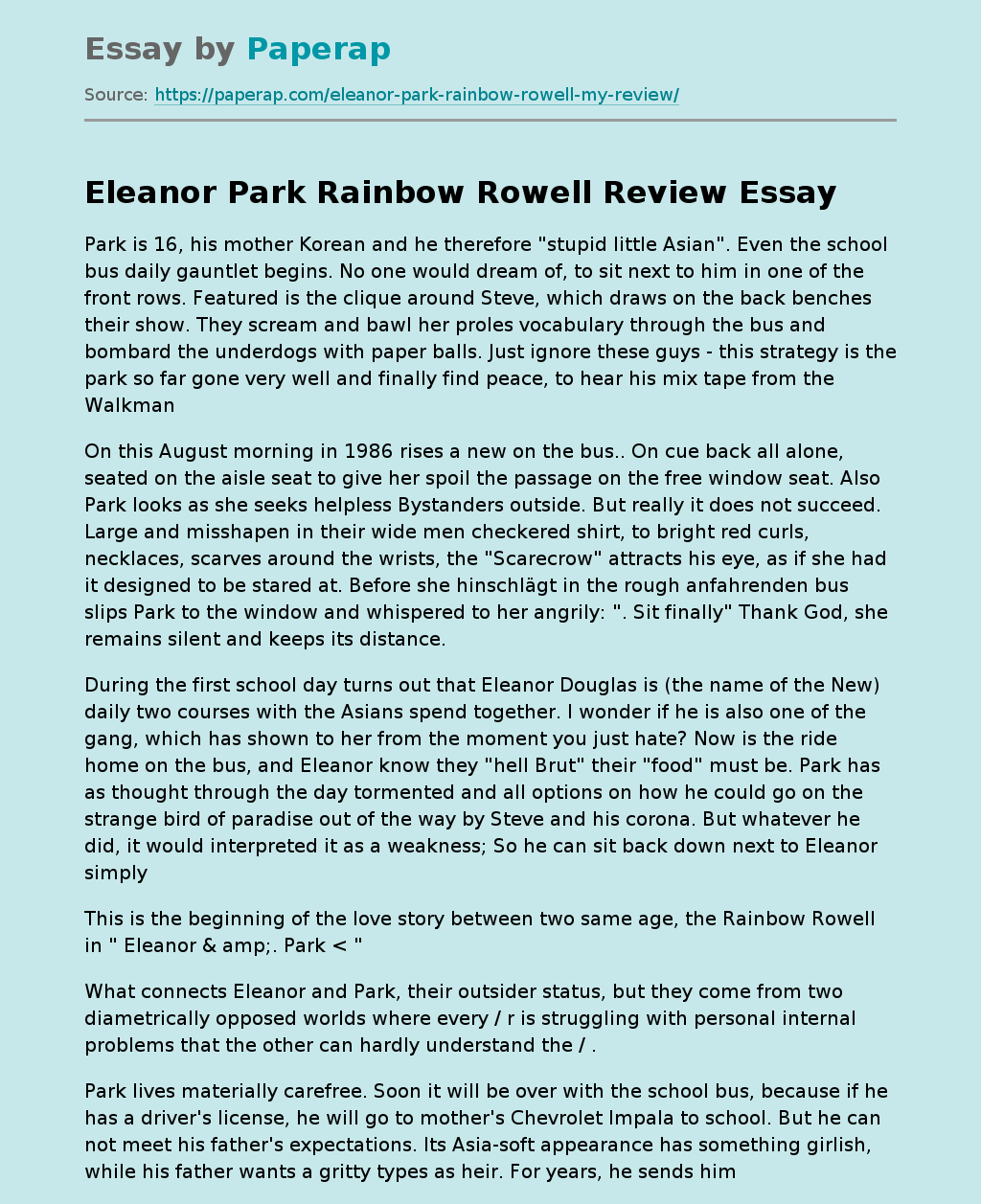 Eleanor  Park Rainbow Rowell Review