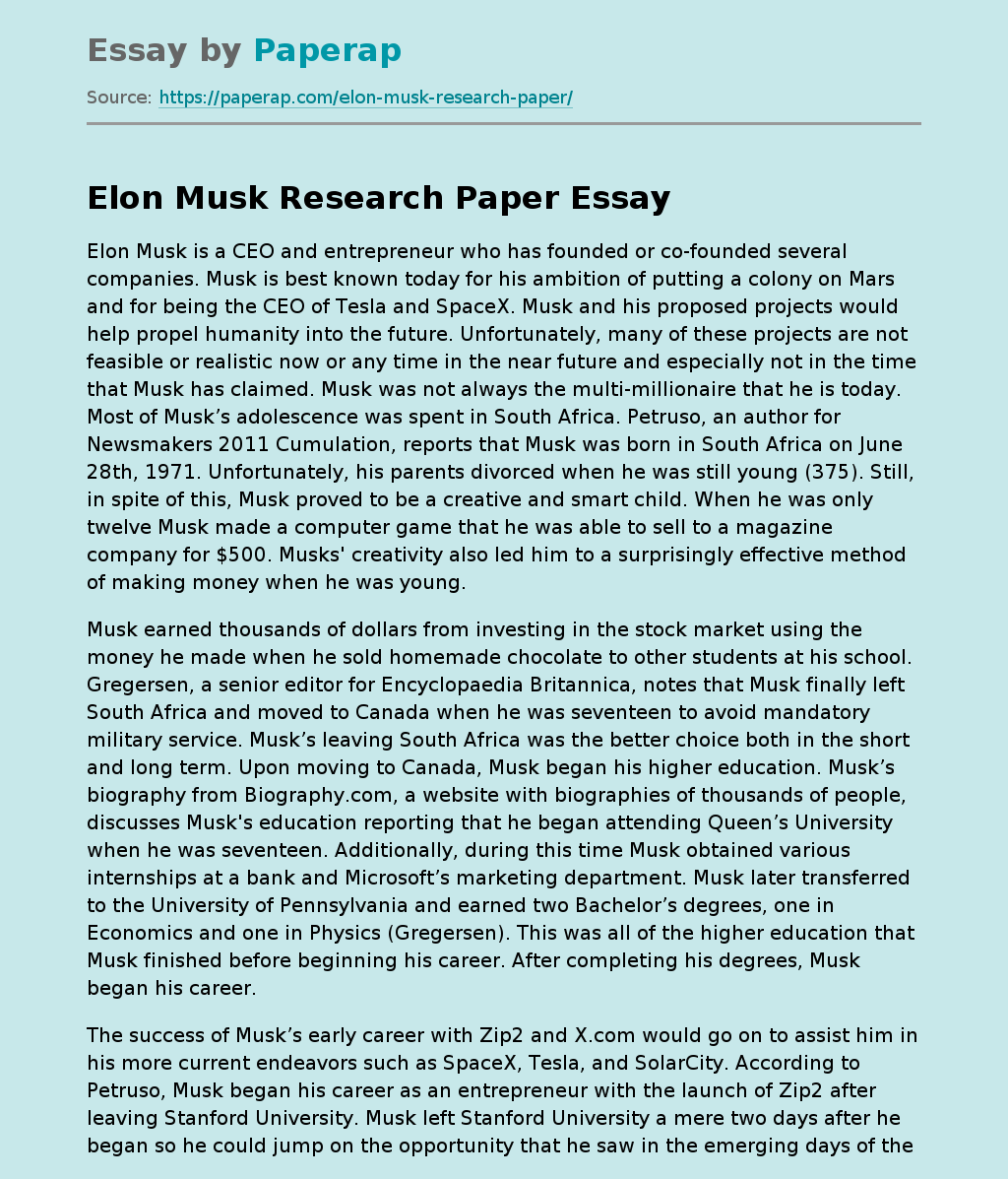 Elon Musk Research Paper